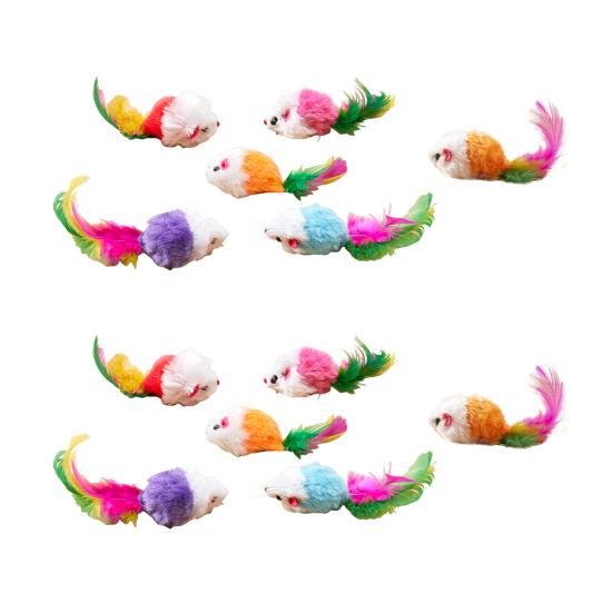 3/5/12Pcs Cat Mouse Toys Faux Fur Cat Mice Toy with Feather Tail Interactive Mini Furry Mouse with Rattle Sounds for Indoor Cat