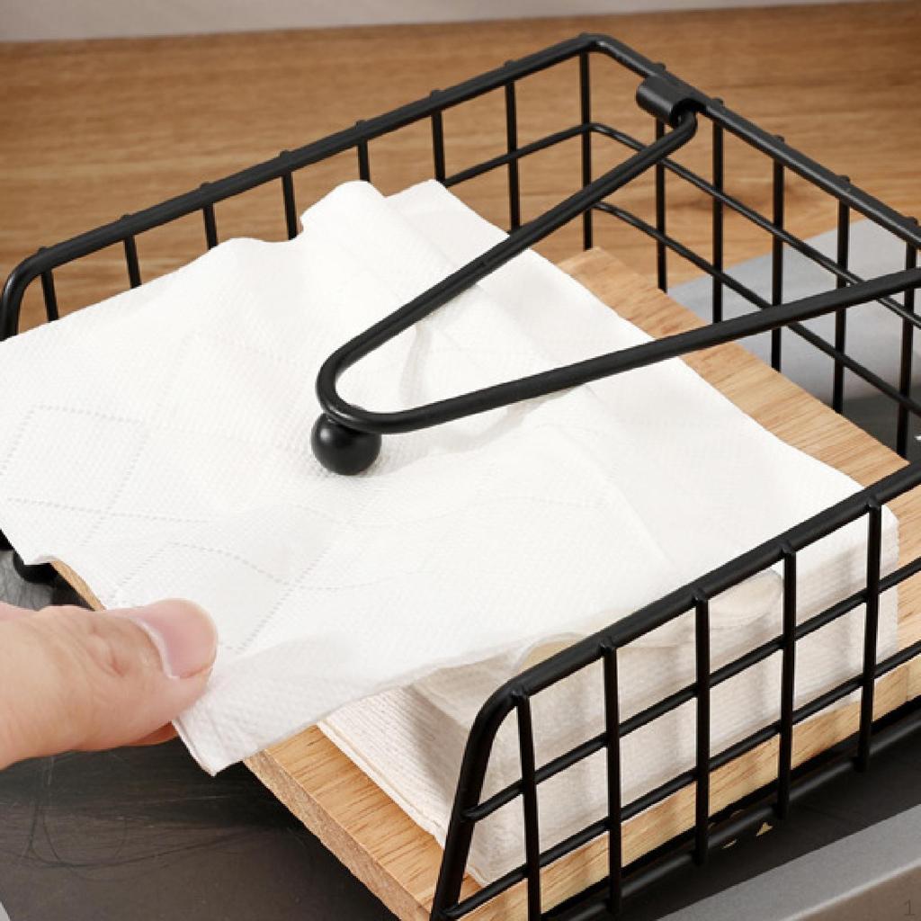 Napkin Holder Flat Dispenser Square Iron Paper Wood Base for Wedding Dining Table
