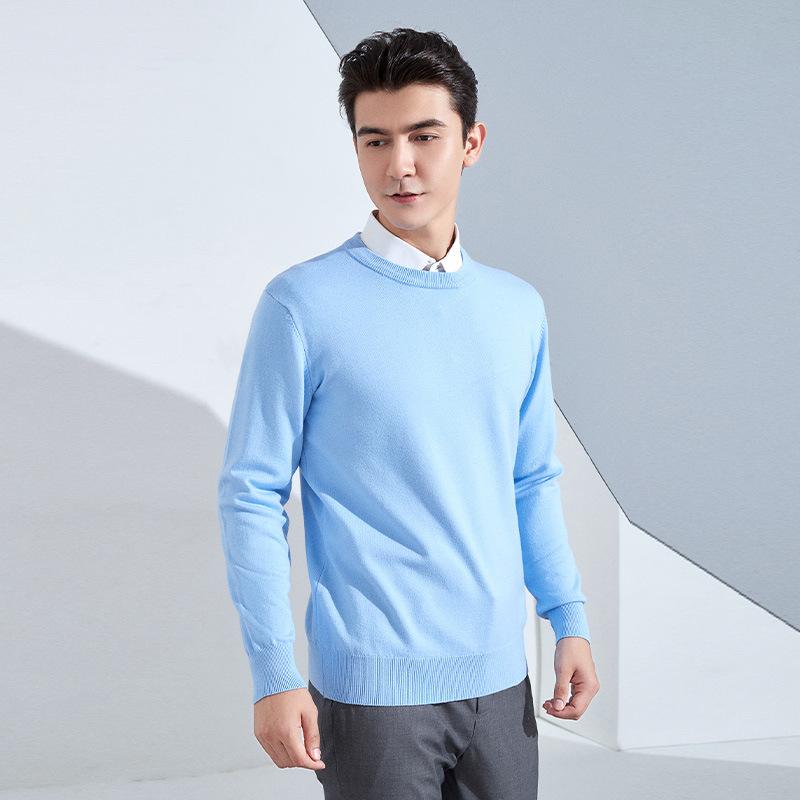 Autumn and Winter Men's Round Neck Loose Thickened Pullover Knit Sweater Solid Color Long-sleeved Short Section of Business Bottoming Warm Sweater
