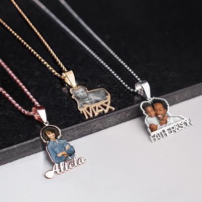 Lemegeton Personalisierte Foto-Namenshalskette Einseitiger Druck Fotoanhänger Damen Herren Edelstahl Schmuck Haustier Familie Geschenke