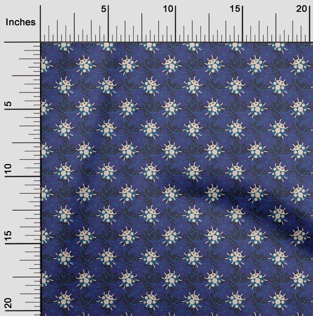 oneOone Cotton Poplin Blue Fabric Bird Ladybird  Sewing Fabric By The Yard Printed Diy Clothing Sewing Supplies 42 Inch