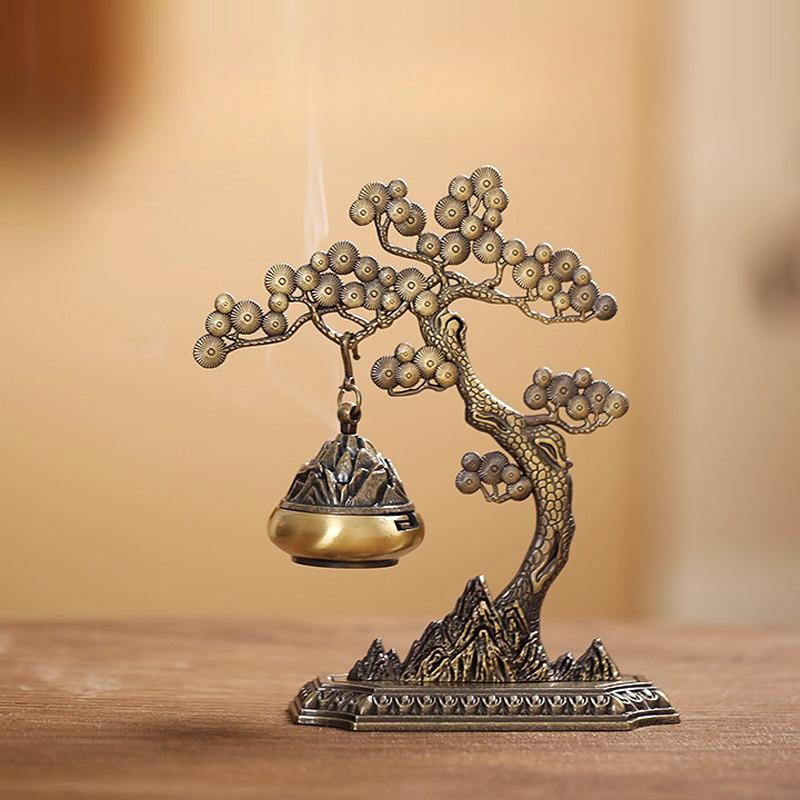 Creative Welcome Guest Pine Incense Burner Ornament Zen Tea Ceremony Home Indoor Chinese Hollow Retro Hanging Incense Burner 1Pc