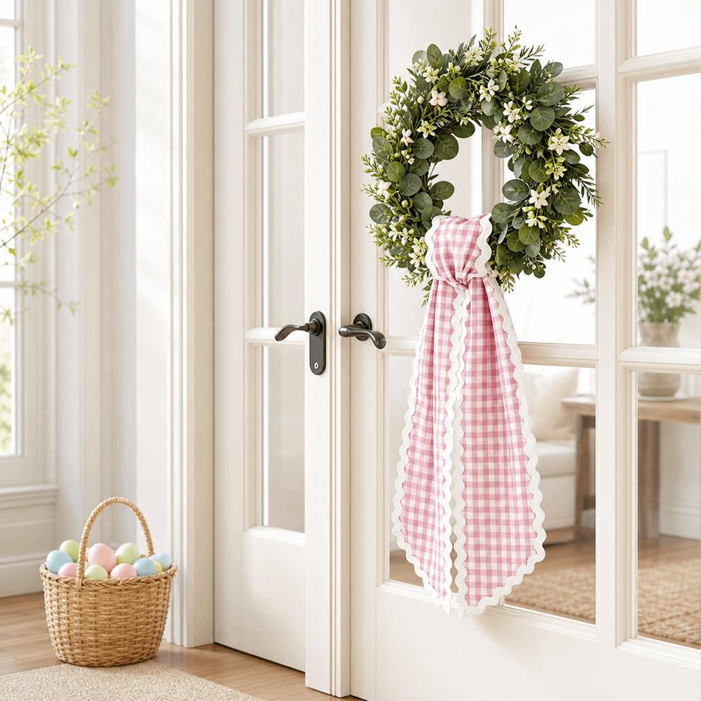 Cloth Garland Ribbon Gingham Canvas Scalloped Wreath Sash New Wreath Sashes Door Decor Bow