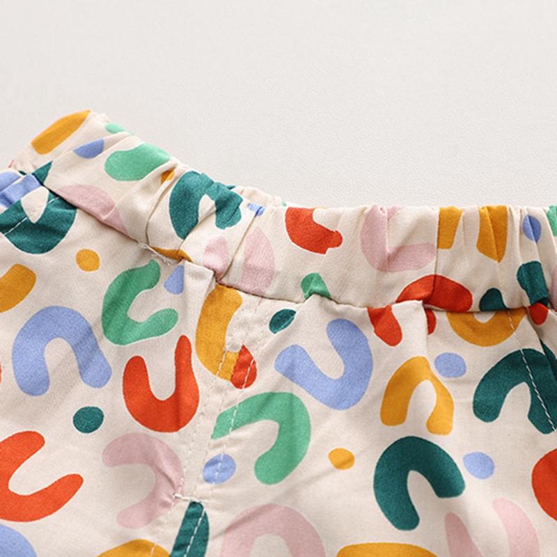 1-7 let Děti Chlapci Barevná tričková souprava s potiskem písmen Letní knoflíkové tričko s krátkým rukávem a šortky