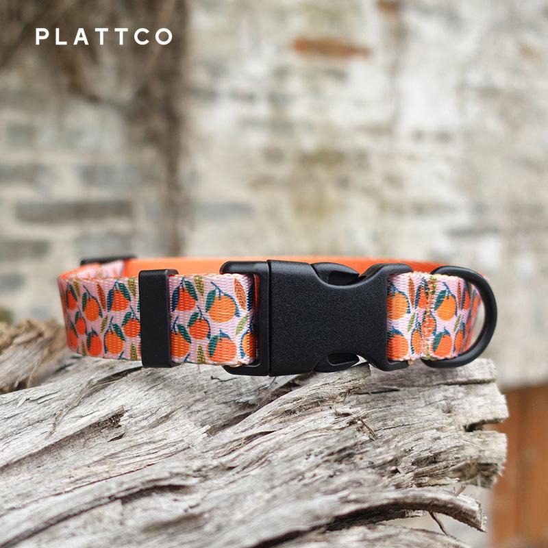 PLATTCO Sweet Pink Orange Floral Comfortable & Durable Dog Collar PDC324 L 2.5cm (49-55cm)