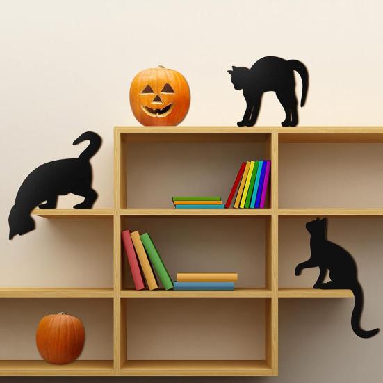 3/4Pcs Halloween Gato Preto Decoração De Madeira Silhueta De Gato Decoração De Canto De Porta Assustador Festa Em Casa Placa Pendurada Recorte Decoração De Porta Janela