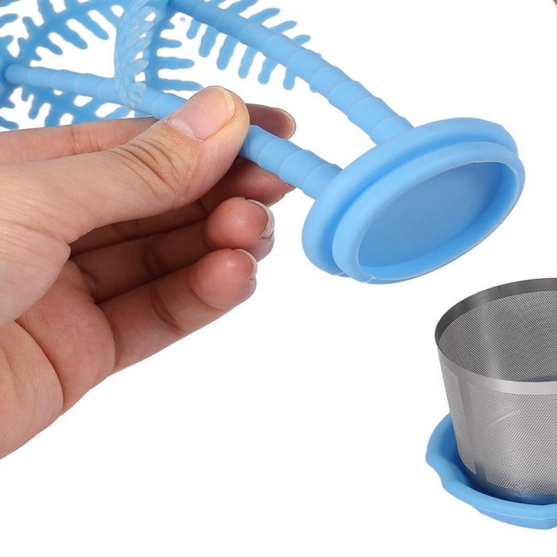 Edelstahl Kokospalme Tee-Ei Silikon Teefilter Filter Teesatz Aufbrüher Küchenzubehör Wiederverwendbare Siebwerkzeuge