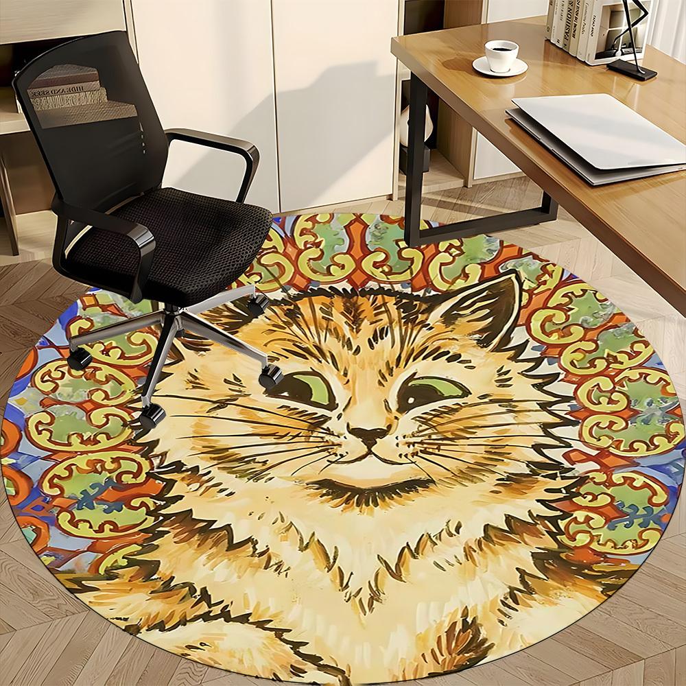 1pc Cat Mandala Office Round Area Rug, Indoor Mat Suitable For Office, Under Office Chairs Bedroom Living Room Home Decor, Room Deco