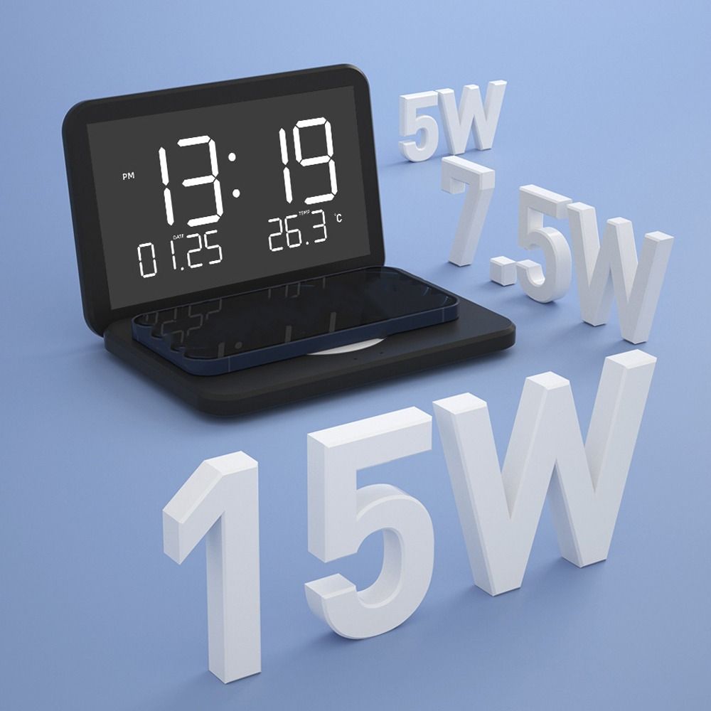 Temperature Display Wireless Charger Alarm Clock LED Mirror LED Desk Clock Office