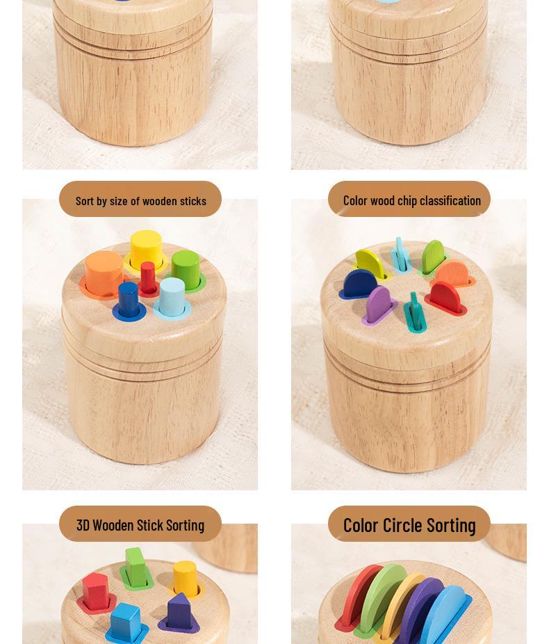 Drewniany cylinder Montessori do sortowania kształtów - Zabawka do rozpoznawania kolorów dla małych dzieci