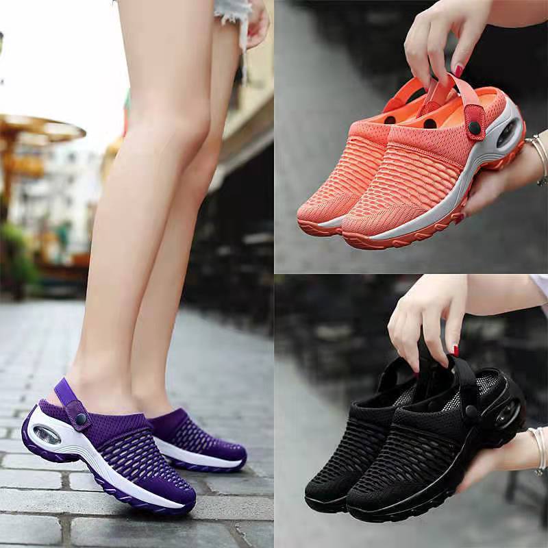 2025 new large size mesh women's shoes spring and summer daily sandals one pedal half drag mother shoes air cushion women's shoes