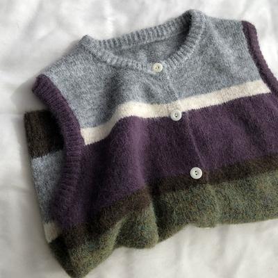 DIMANAF 2025 Plus Size Autumn Women Stripes Sleeveless Vest Sweaters Knitting Purple Casual Style Loose Sweater