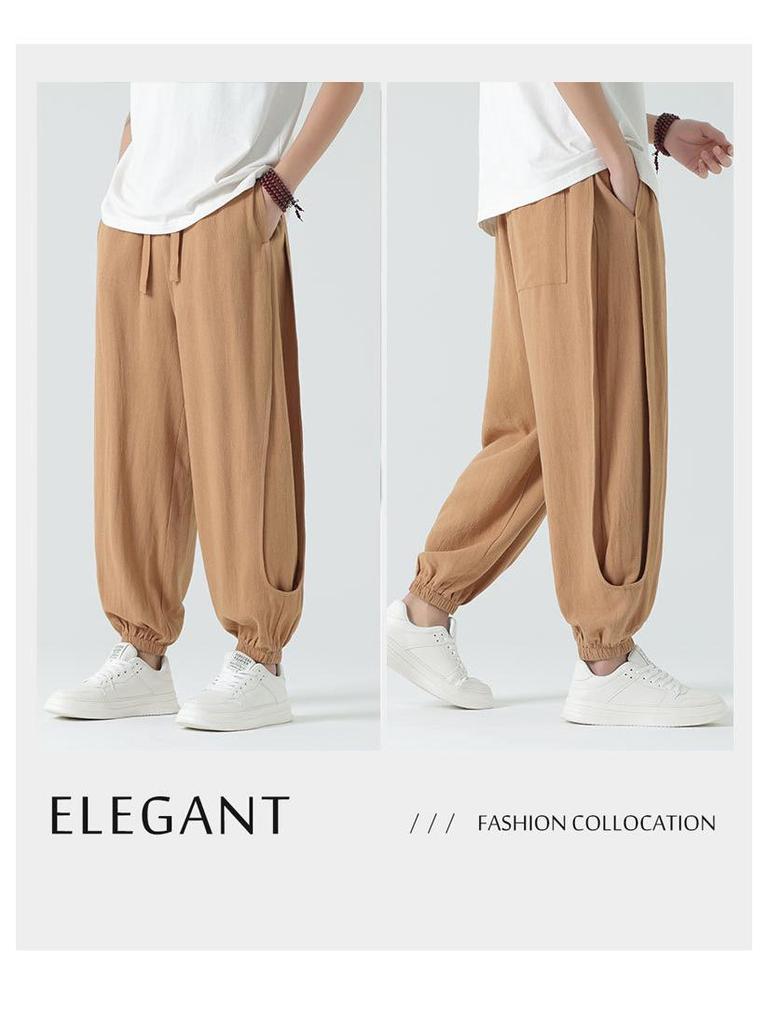 2024 Men's Cotton Linen Athletic Long Pants: Plus Size, Casual Elastic Waist.