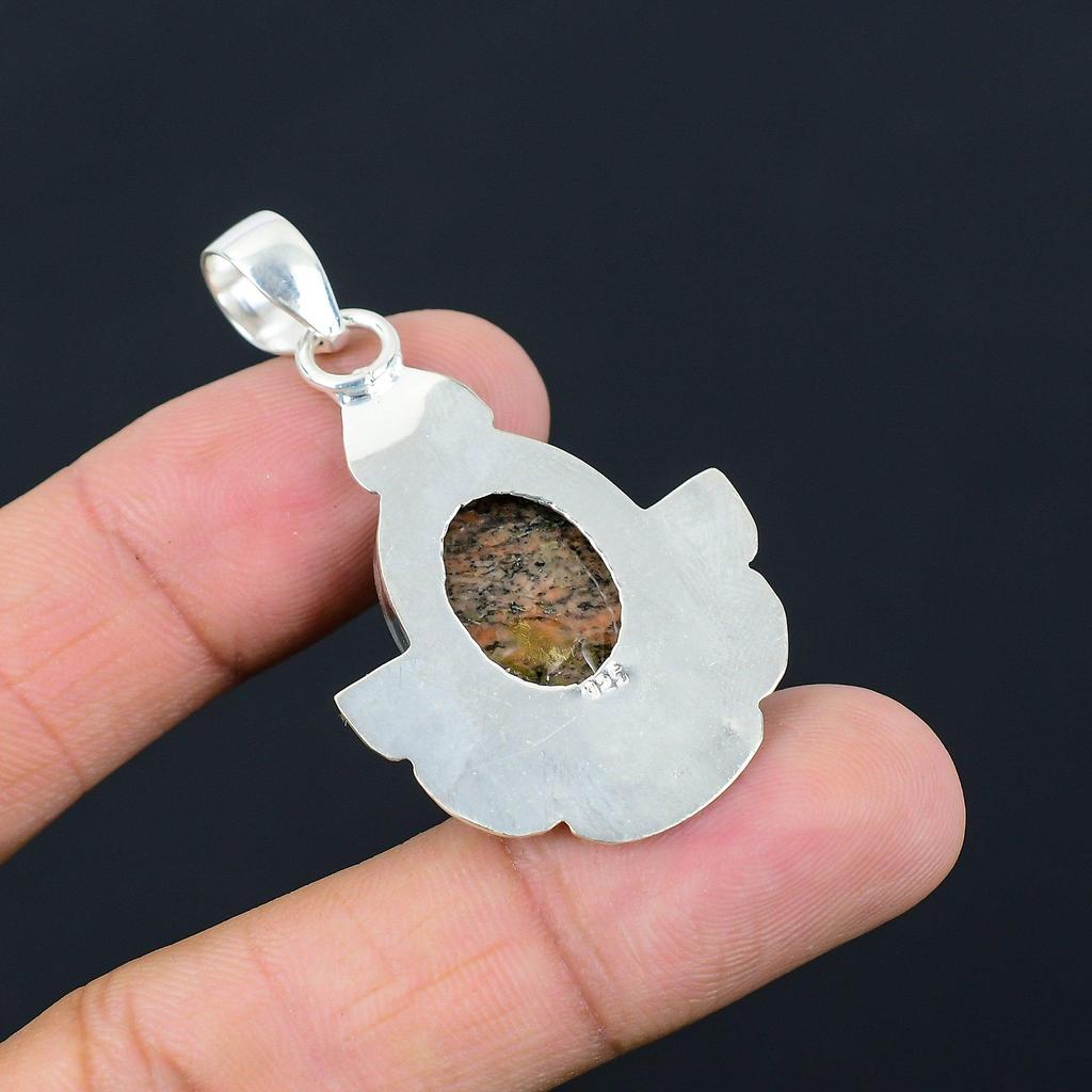 925 Silver Heart Chakra Unakite Stone Wife Trendy Elegant Anniversary Pendant
