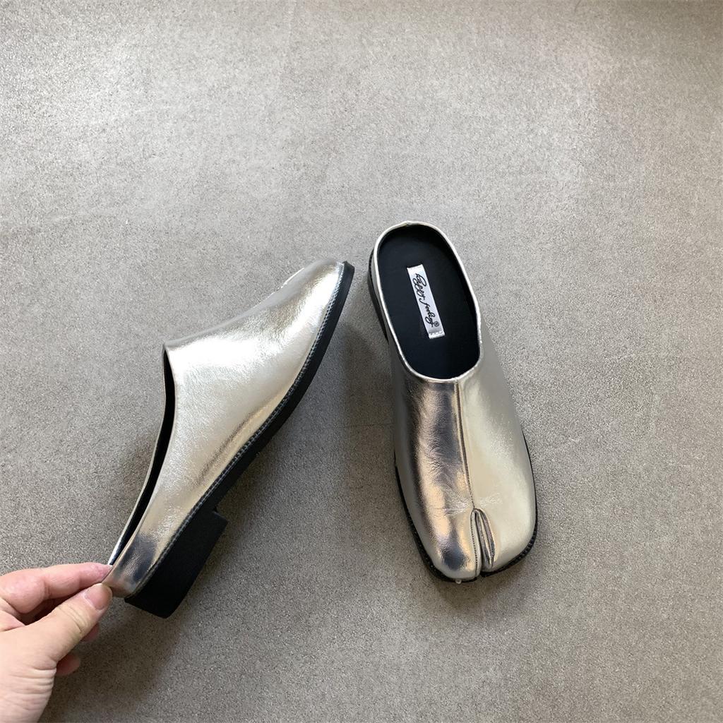 Fashion Clean - Fit Minimalist Split - Toe Mule Shoes | Multi - Color Leather Lazy  Vibe Slippers with Intellectual Vibe for Office