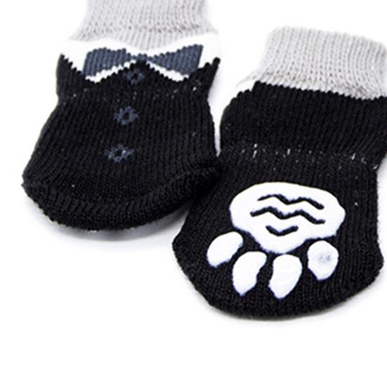 4 Stück Haustiersocken, atmungsaktiv, rutschfest, Baumwolle, gestrickt, Pfotenabdruck, Hundesocken für den Alltag