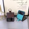 Samsung Z Flip7/6/5 Leather Pattern Ring Case - Drop Protection, Solid Color, Foldable Phone Cover