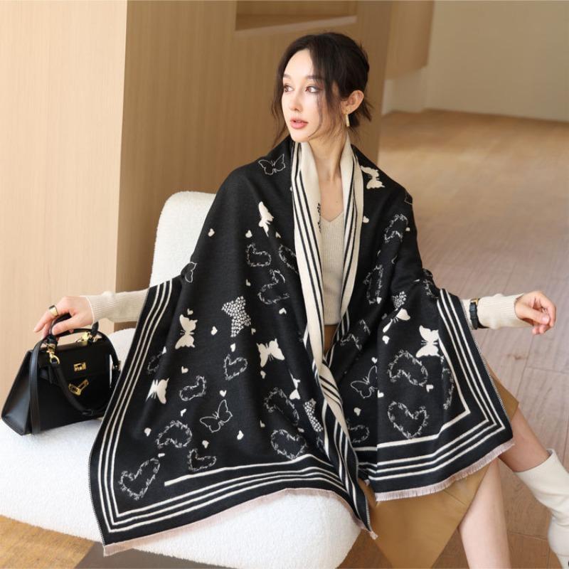 New Versatile Imitation Cashmere Scarf Women's Autumn and Winter High-end Temperament Jacquard Shawl Scarf Dual-purpose