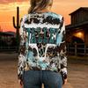 Women Plus Size Floral Print Lace Up V Neck Long Sleeve Daily Casual Top