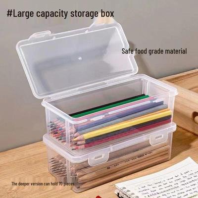 Transparent Large Capacity Pencil Case Storage Box for Colored Pencils, Crayons, and Drawing Supplies - Desktop Organizer for Kids