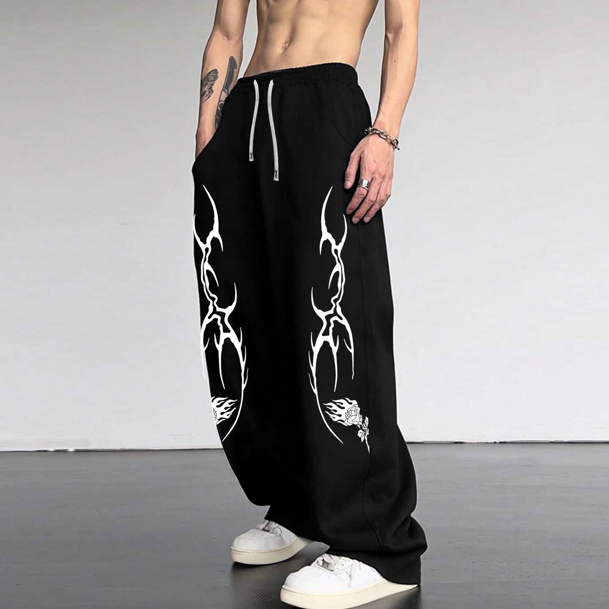 

Мужские спортивные штаны с карманами и шнурком - Широкие штаны для отдыха, бега, тренировок, йоги, джоггеры L чёрный