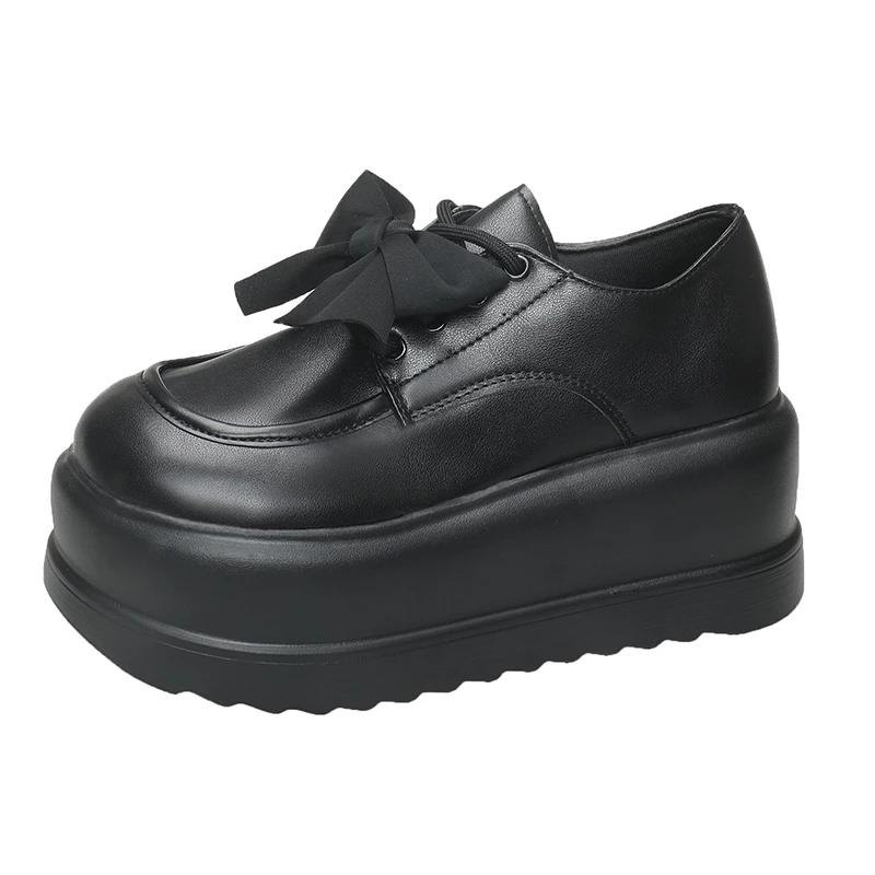 

Модные женские кроссовки на толстой подошве для отдыха, студенческие кроссовки, новые осенние туфли с бабочкой, весенние туфли на нескользящей платформе 7 см 38 чёрный