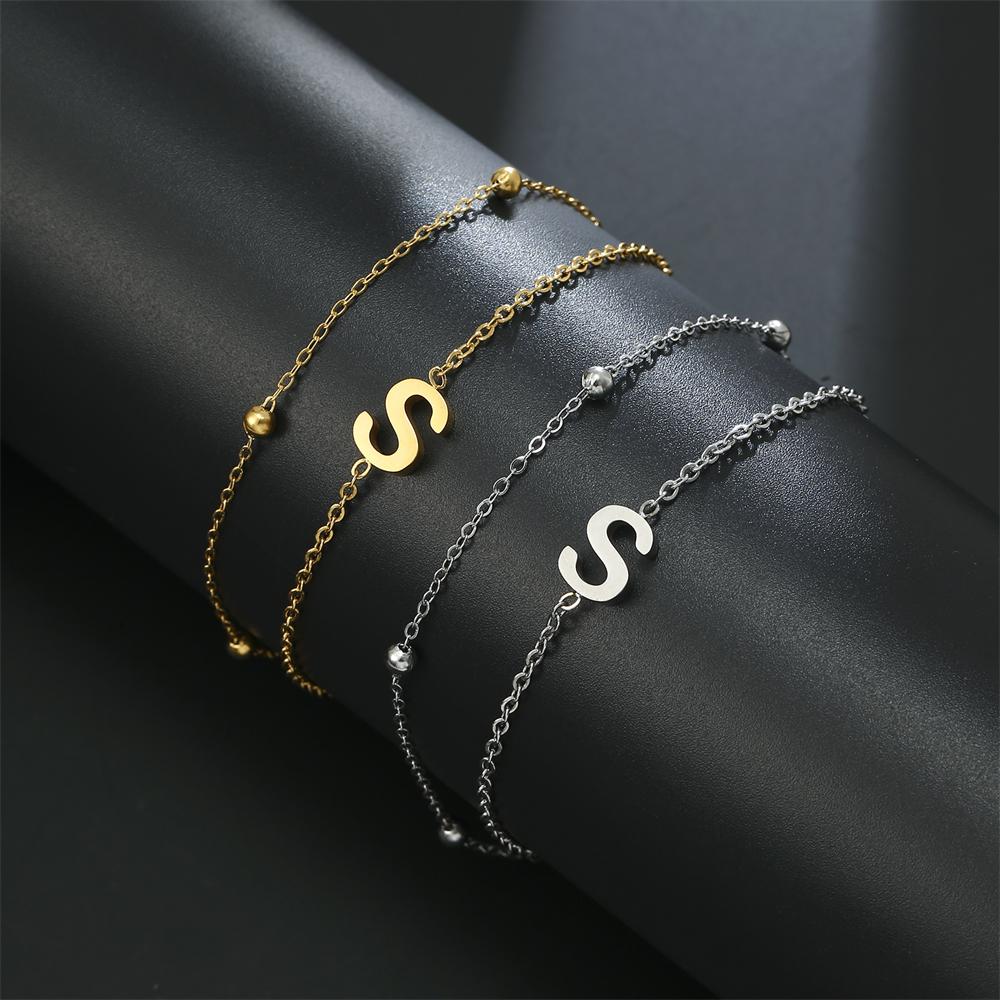 Cazador Stainless Steel Initial Letter Double Chains Bracelet for Women A-Z Alphabet Jewelry 2026 Bracelet On Hand Birthday Gift