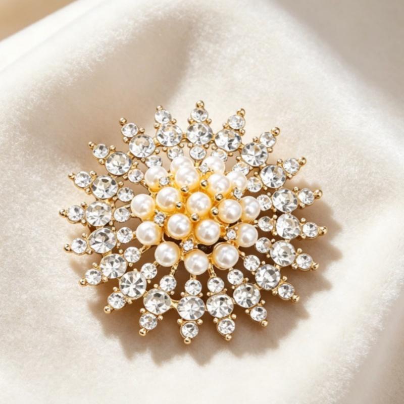 Sparkling  Pearl Brooch Snowflake Design 2 Color Options For Wedding Party Formal Events