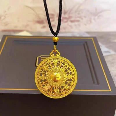 Colgante Brújula de Ocho Tesoros en Oro Arena de Vietnam Cadena para Suéter para Hombres y Mujeres.