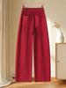 Spring 2026 Red Rhinestone Wide-Leg High-Waist Sweatpants for Women