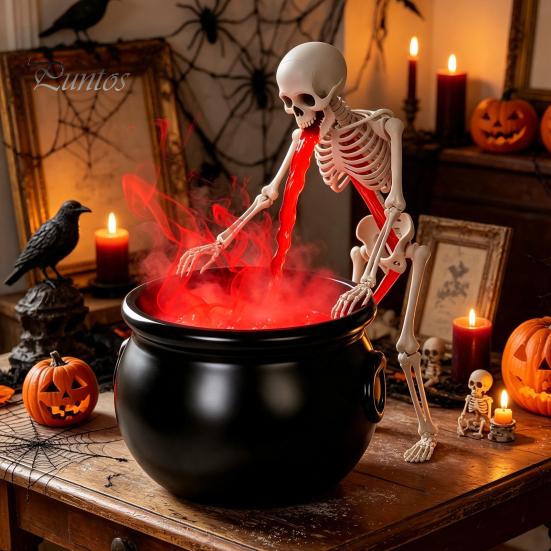 Dark Themed Tabletop Ornaments Halloween Witch Cauldron Fog Machine, Ultrasonic Mist Maker with Glowing LED, Spooky for Haunted House Party