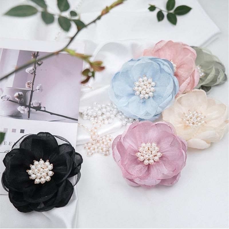 Fabric Flower Appliques with Layered Construction and Center Clusters, Set of Ten for Garments, Hair Accessories and Crafts