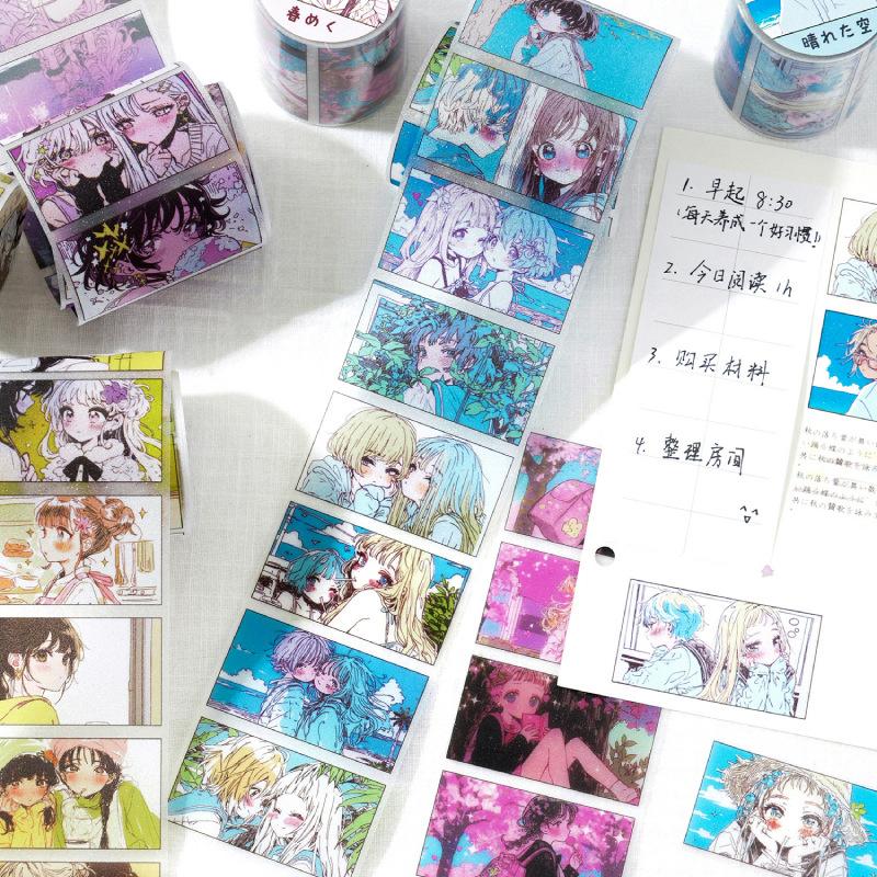 1roll Japanese Anime & Two-Dimensional Manga-Style Tape Stickers, Vibrant Character Designs for Journal Notebook Decoration Tape