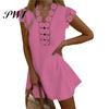 Lace Dress Women Hollow Out Summer Flower Pattern A-Line for Daily Wear Mini