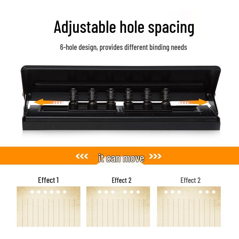 Adjustable 6-Hole Portable Loose-Leaf Notebook Paper Puncher