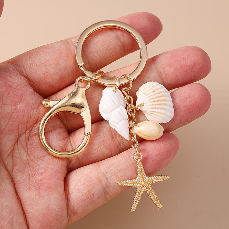 Seashell Keychain, Beach Keychain, Seashell Bag Charm, Cute Starfish Seashells Conch Keyring, For Teens Adults Beach Key Ring