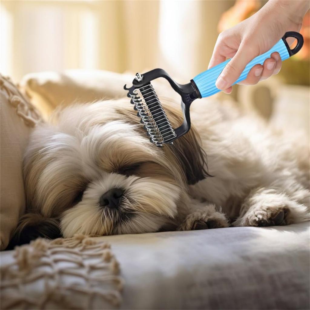 Pet Dematting Comb, Deshedding Dog Brush Dematting Tool, Double-Sided Undercoat Rake For Dogs Cats, Pet Grooming Rakes Dog Grooming Brush For Shedding