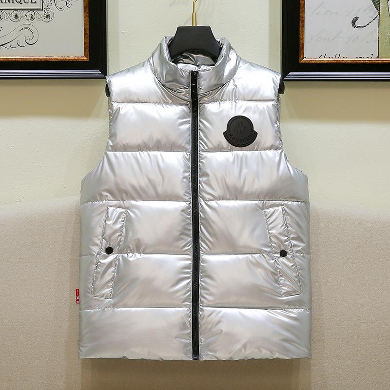 Herren Weste im Europäischen Stil, Glänzend, Ärmellos, Daunen-Baumwolle, Lässig, Stehkragen, Übergröße