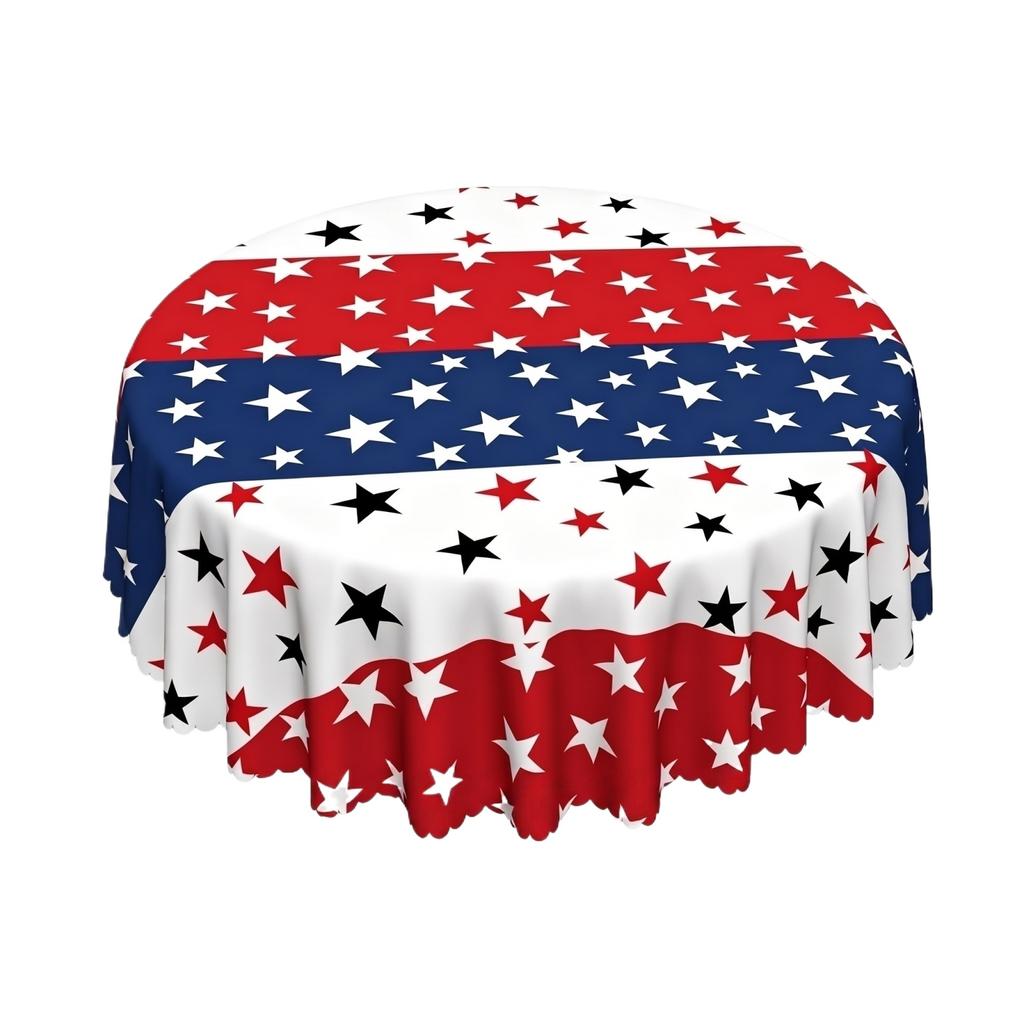 Round Tablecloth with Star Pattern Polyester Fabric for Dining Parties Events Reusable Decorative Covering for Home Kitchen