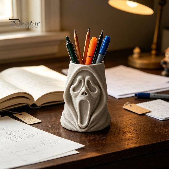 Holiday Gift for Kids Halloween Ghost Face Candy Bucket, 3D Printed Trick or Treat Snack Holder, Creative Pen Holder Spooky Screaming Desktop