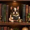Reading Dog Decor Figurine, Cute Book Loving Puppy Sculpture for Bookshelf Nook Desk, Gift and Lovers Statue