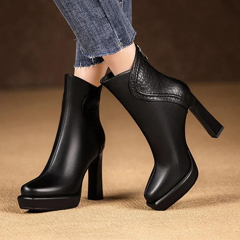 Pointed Toe Platform Women Snow Ankle Boots High Heels Fashion Sexy Pumps Designer Leather Chelsea Boots Winter New Trend