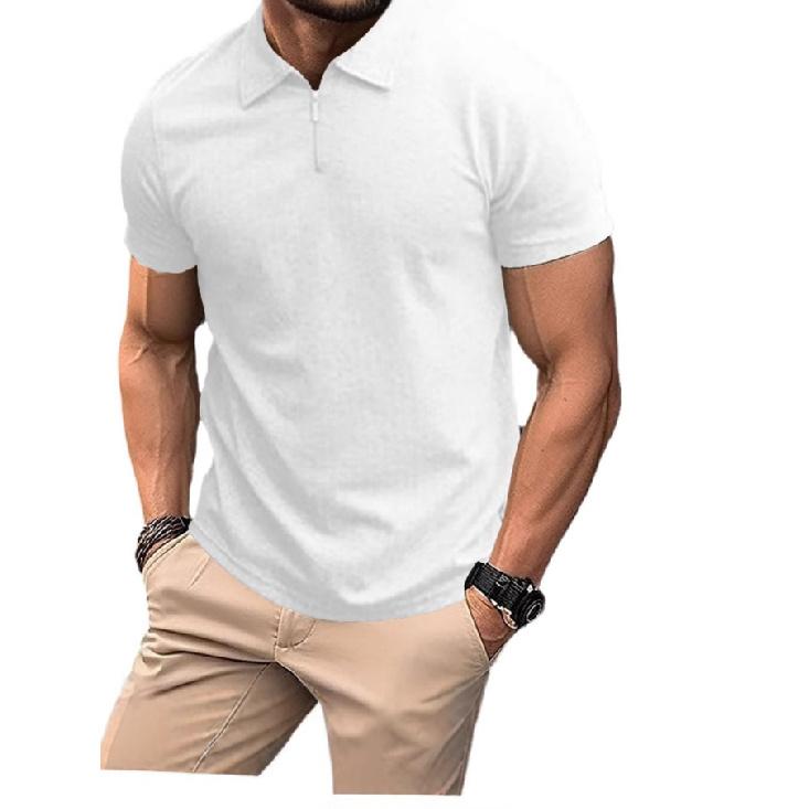 Summer Polo Shirt New Knit Shirt Half Zipper Solid Color Short Sleeve Men'S Sports Polo Shirt Man