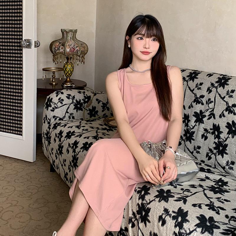 U Neck Sleeveless Vest Dress Women's Spring and Summer Plus Size Multicoloured Halter Dress