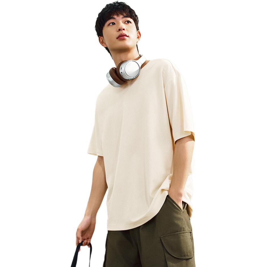 Anta Bequemes Lässiges Einfaches Einfarbige Lockere Drop Shoulder Vielseitig Atmungsaktiv Kurzarm T-Shirt Herren Oberteile Warm-Sonne-Weiß 152527161-2