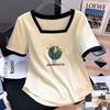 Plus Size Women's U-Neck Slimming Summer T-Shirt - French Design, Short Sleeve, Conceals Belly.