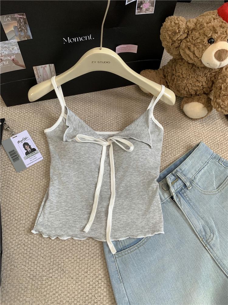 2024 Letní dámský sexy kontrastní top s mašlí a vycpávkami na prsou