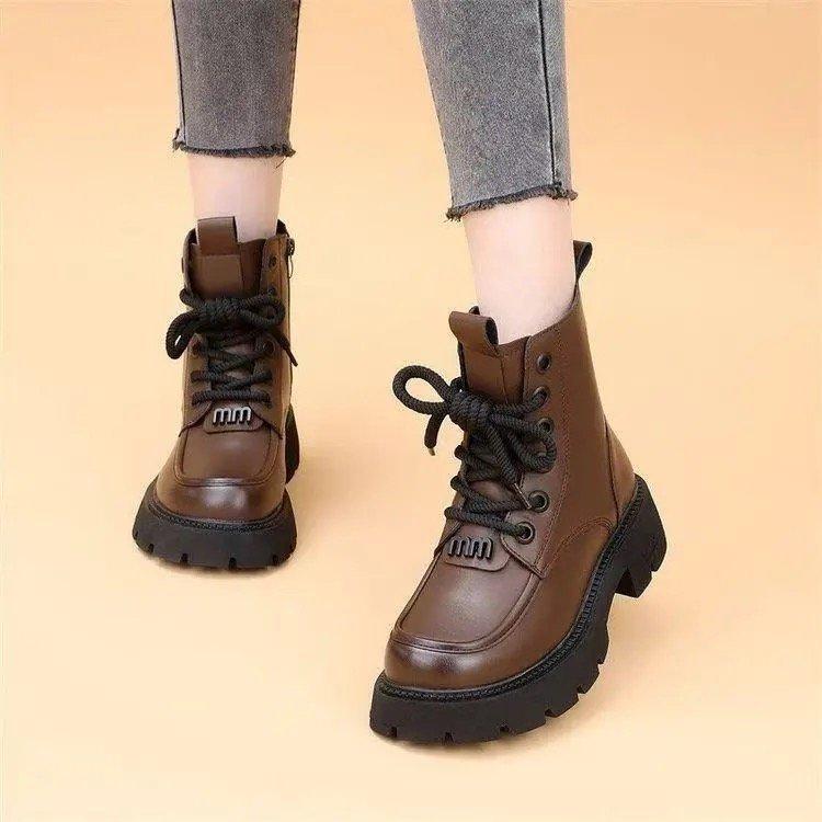 

Женские короткие ботинки осень-зима 2025 осень-зима новые тонкие ботинки британский стиль задняя молния бархатные ботинки на платформе ботинки Мартин 40