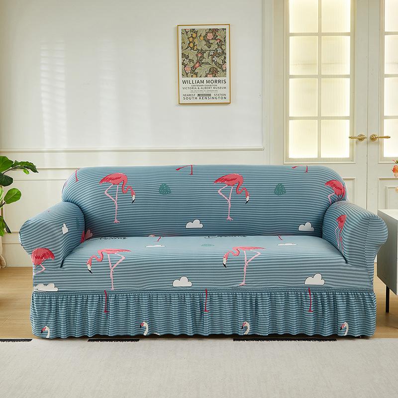Floral Printed Elastic Sofa Cover With Skirt Hem Non-Slip Seat Cushion With Elastic Band All-Cover Couch Covers For All Seasons