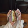 Colorful Stripe Drawstring Design Shoulder Bags for Women Simple Ladies Chain Crossbody Bag Portable Female Woven Bucket Handbag